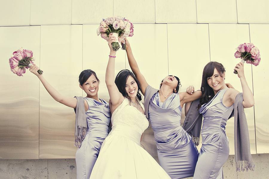 The bride with her bridesmaids