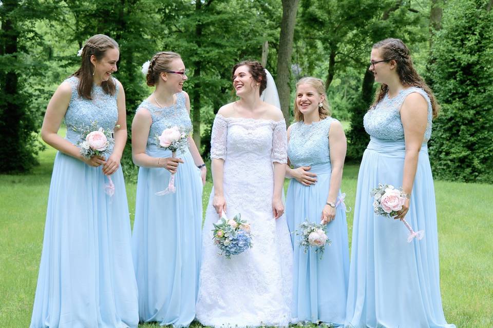 Bridesmaids with bride