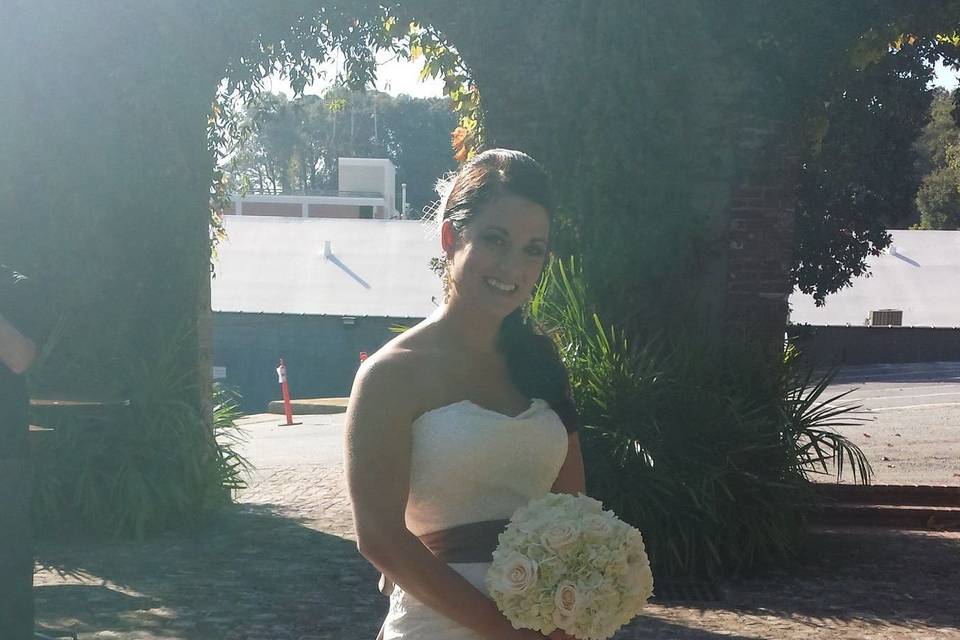 The bride holding her bouquet