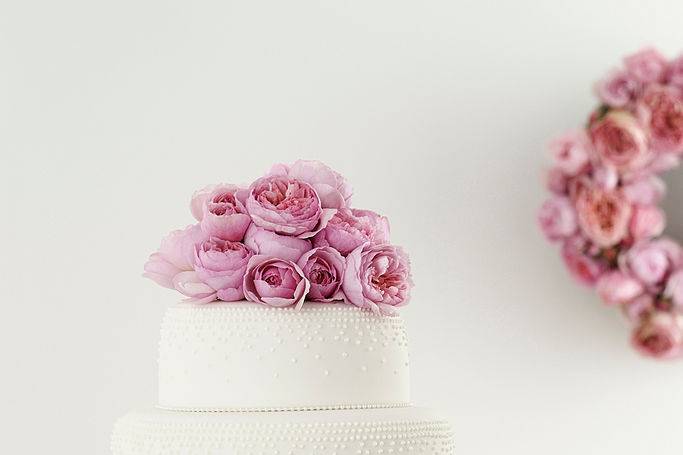 Fondant wedding cake with edible flowers
