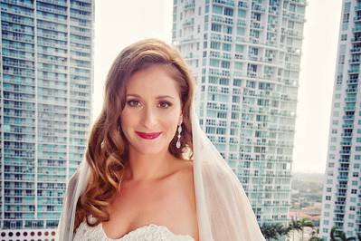 Bride on terrace taken before her wedding at the Epic Hotel in Miami Florida.