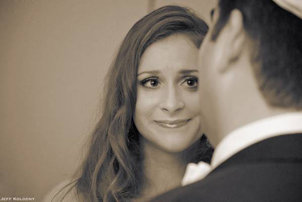 Photo-Journalistic image of brides face captured during her wedding ceremony.  This photo was taken at The Epic Hotel, Miami FL