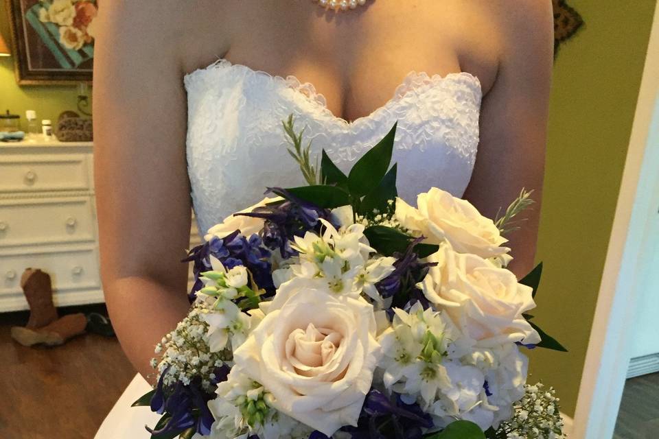 The bride holding her bouquet