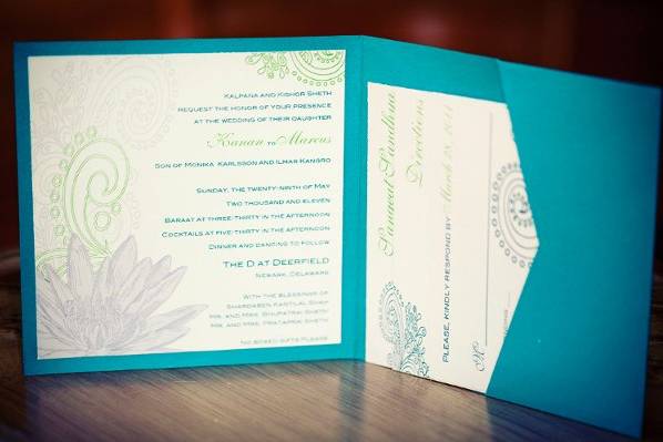 Henna lotus flower Indian Wedding Invitation