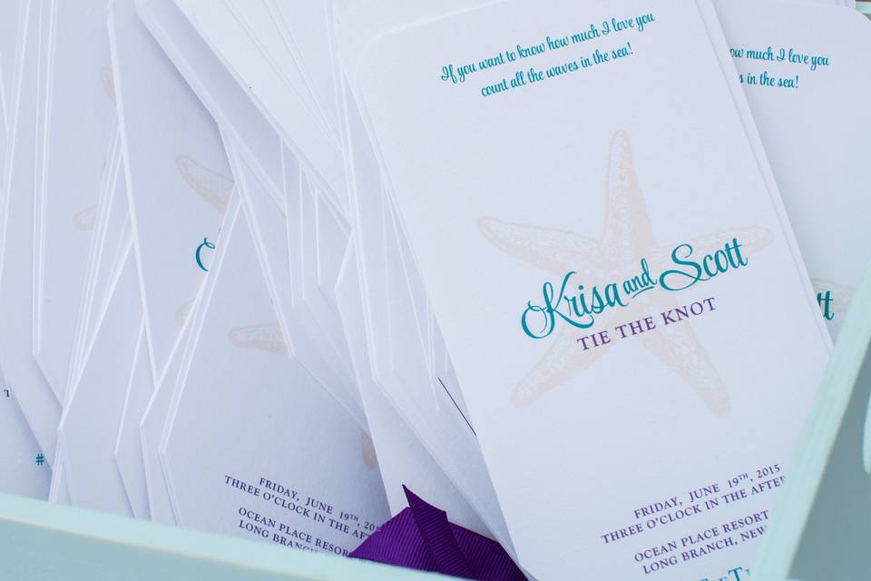 Starfish Beach Wedding Fan Program