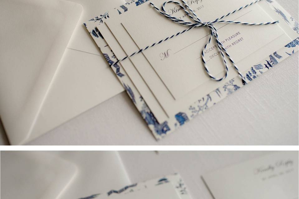 Blue Willow China Wedding Invitation
Photo Credit: Jeff and Rebecca Photography