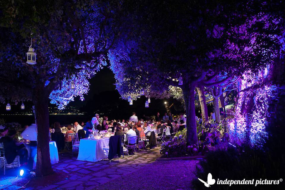 Let's say it, the lights enhance the venues, take a look at this stunning garden near Portofino. We provided led uplit. Image courtesy Independent Pictures Turin Italy