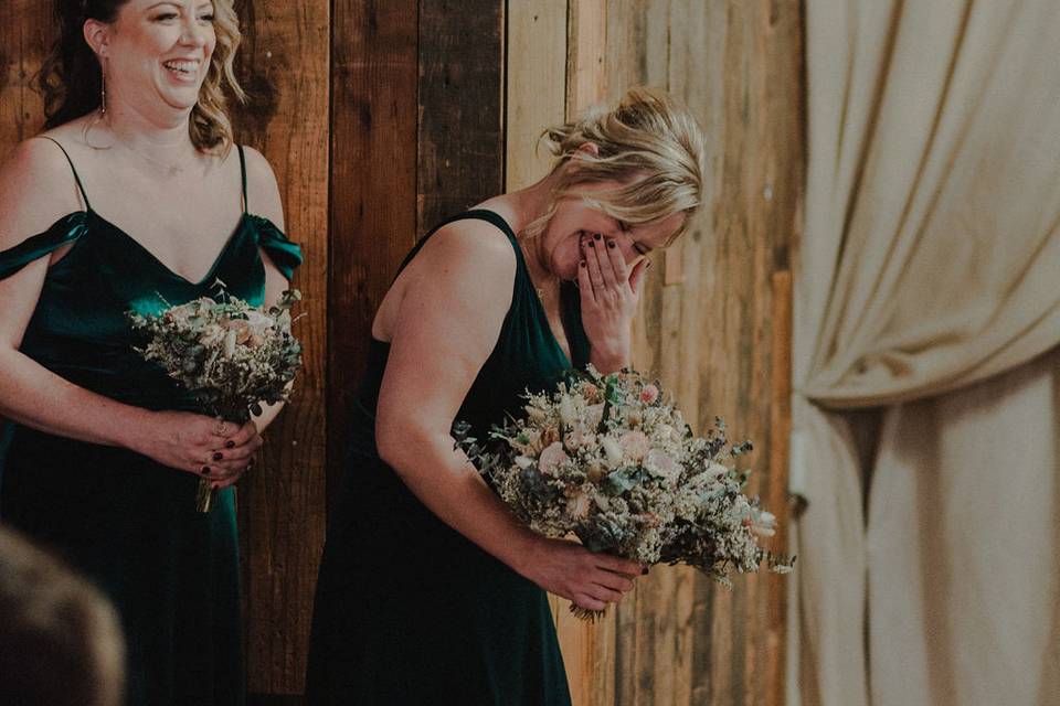 Maids of honor laughing