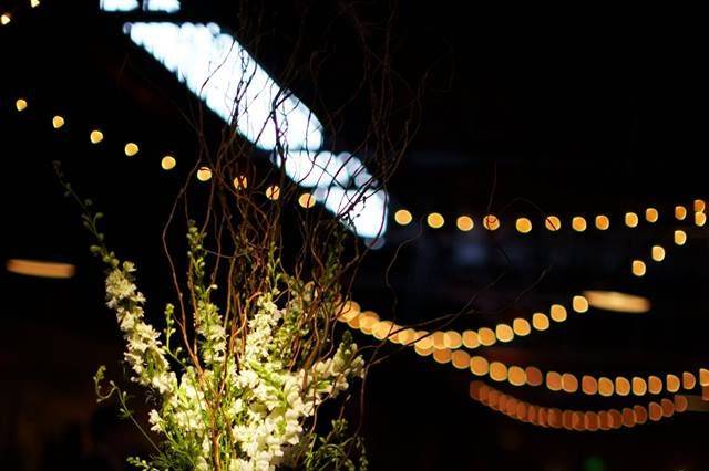 Table setup with flower centerpiece