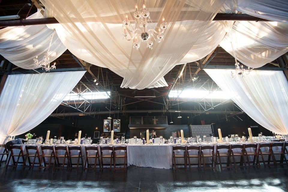 Table setup with flower centerpiece