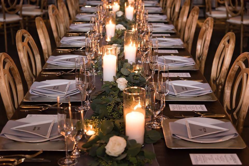 Table setup with flower centerpiece