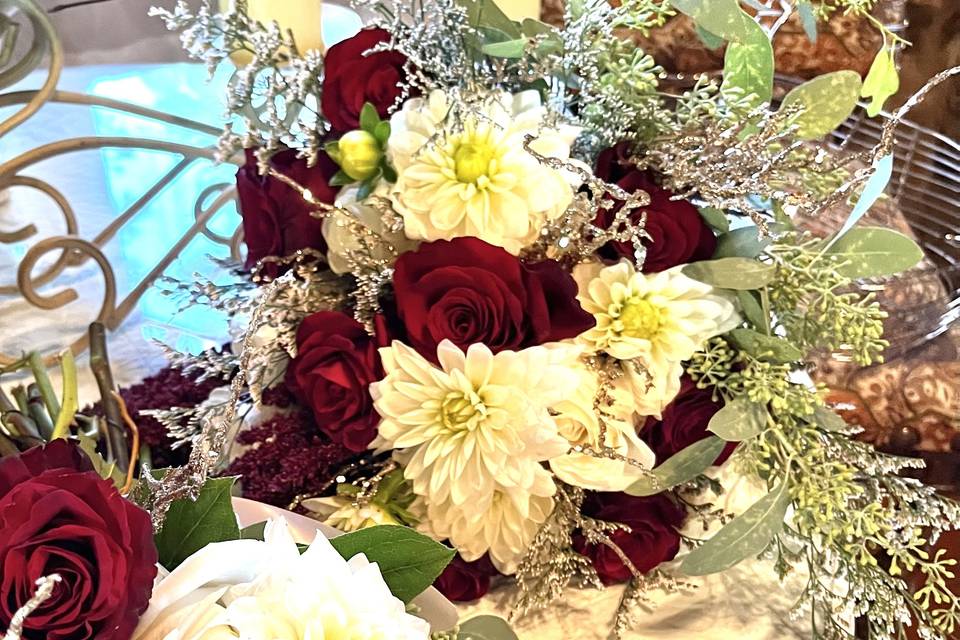 Red and white bouquets