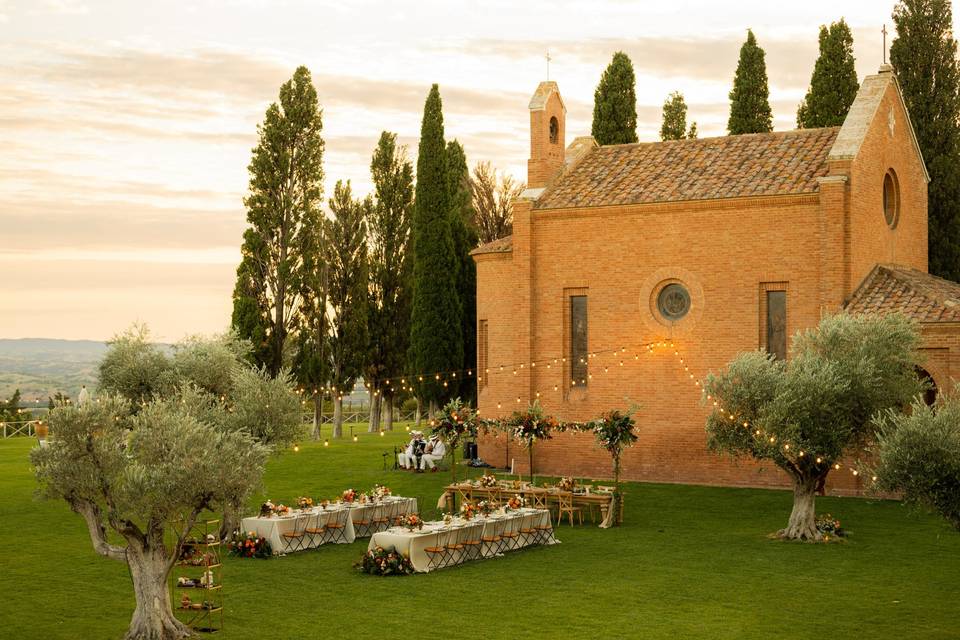 Dinner - church- garden lights