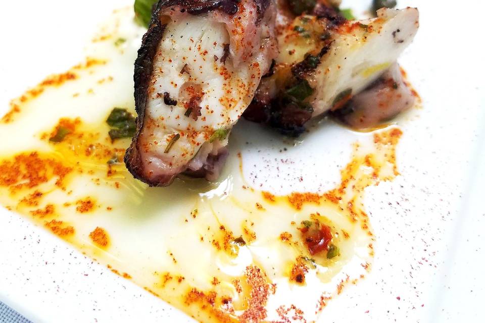 Grilled octopus with capers and lemon olive oil