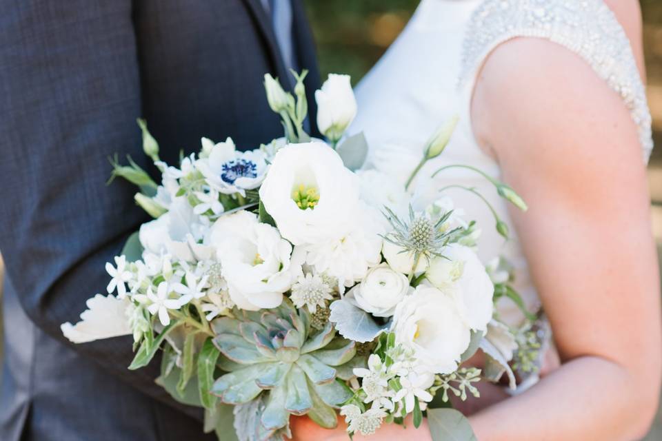 White and green bridal arrangement