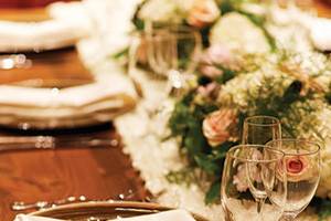 Table setup with flower centerpiece