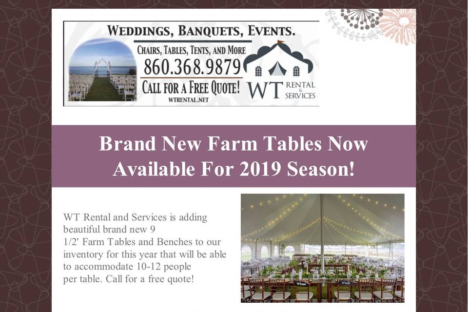 Newly Constructed Farm Tables