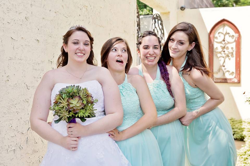 Bride and bridesmaids fun