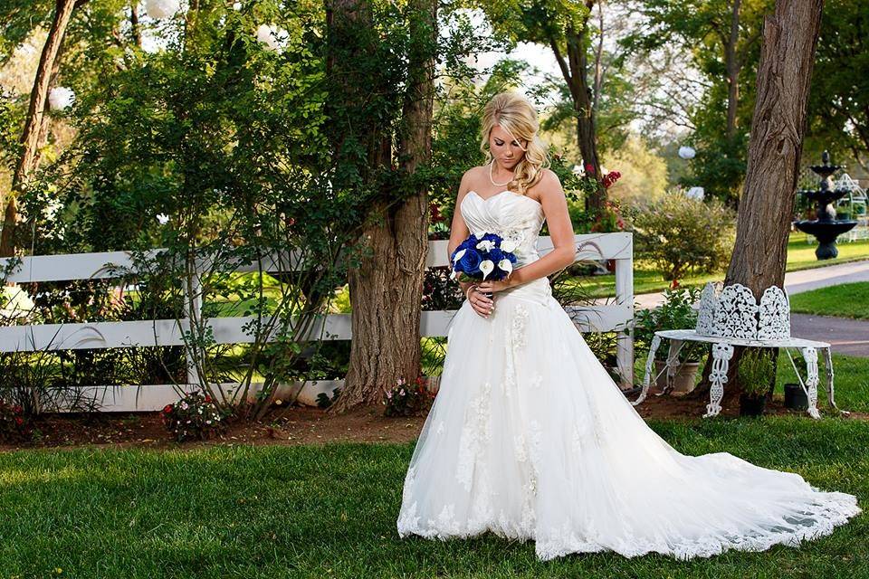 Bride with blue flowers