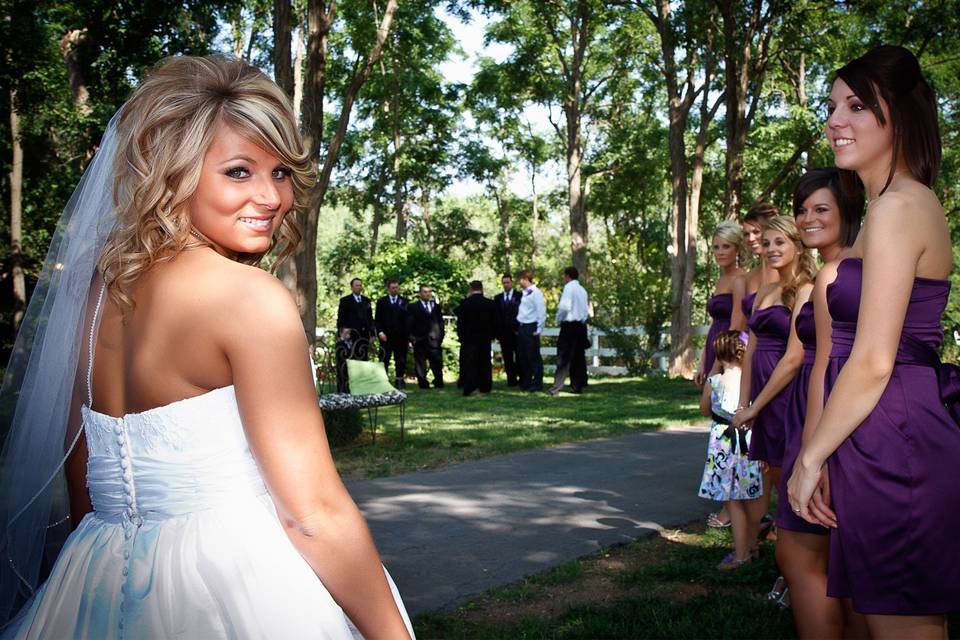 Bride close up with bridesmaids