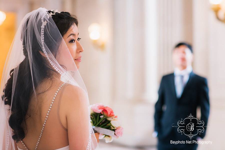 Groom looking at the bride