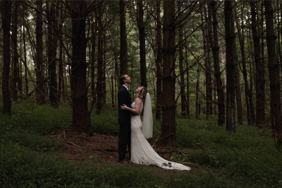 Newlyweds in the woods