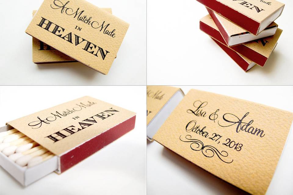 A Match Made in Heaven Foil Stamped Wedding Favor Matchbox