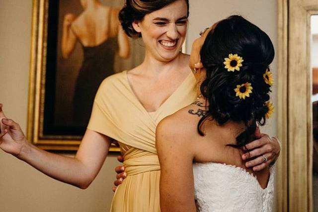 Bride and bridesmaid