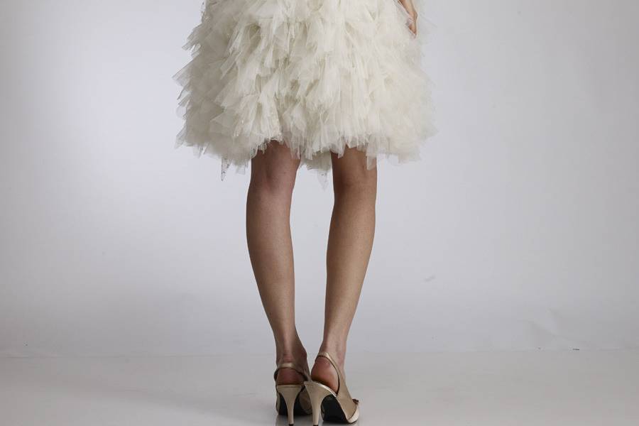 Lulu ShortNetted Frock with Draped Bodice And Dotted Net Layered Skirt.