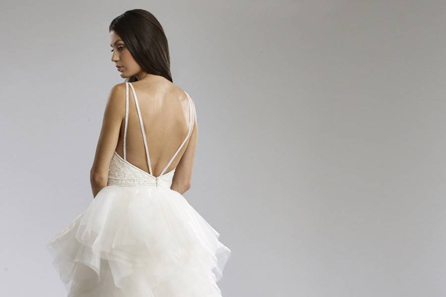 AliciaBeaded bodice with delicate beaded straps and tiered Organza skirt.