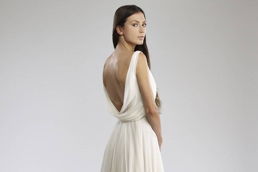 JudyDraped Silk Chiffon “V”-neck gown with cowl back.