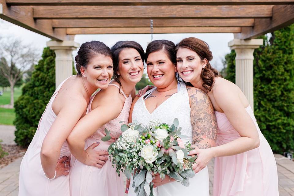 Bride and her bridesmaids