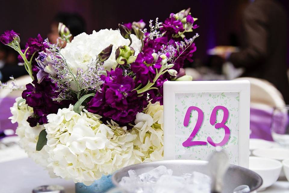 Table setup with flower centerpiece