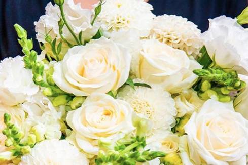 Green and white wedding florals