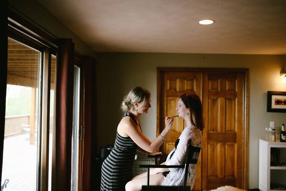 Applying wedding makeup