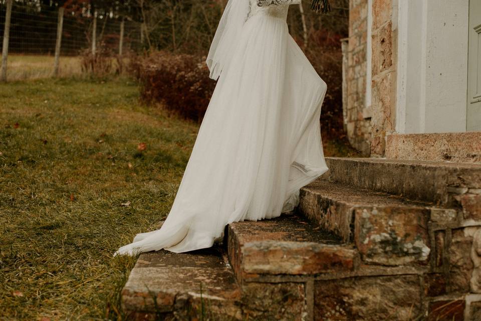 Bride on church steps
