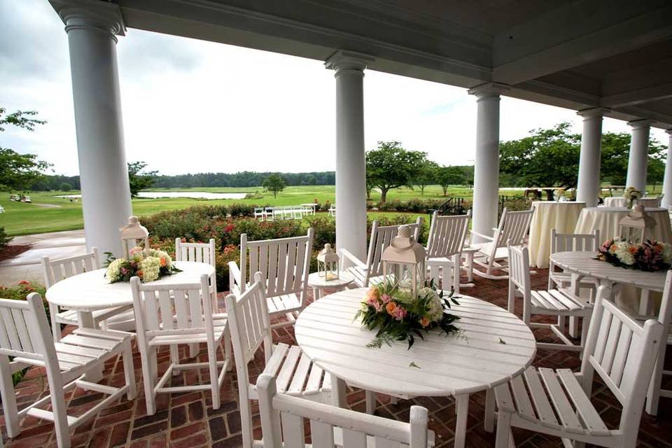 Patio set with tables and chairs