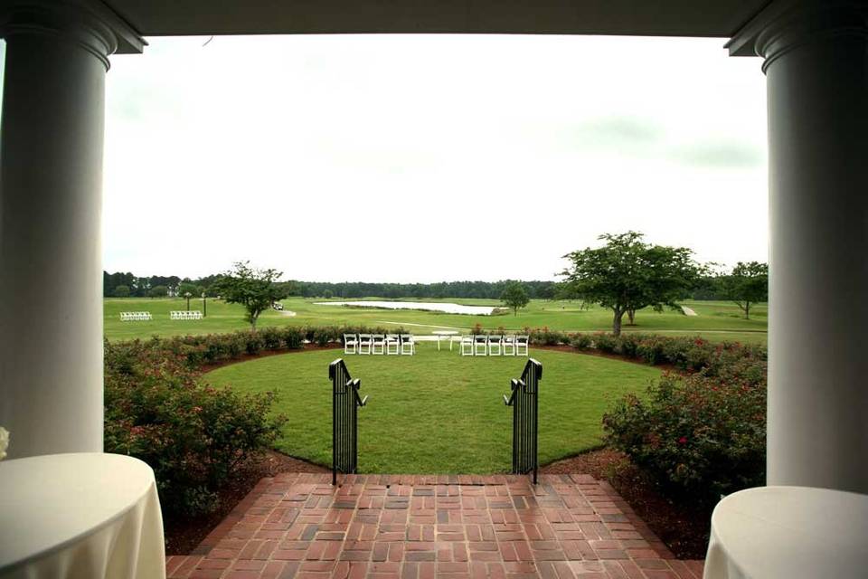 View of the green lawns with trees