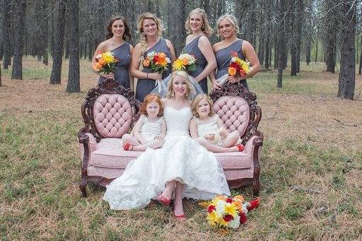 The bride with her bridesmaids and flower girls