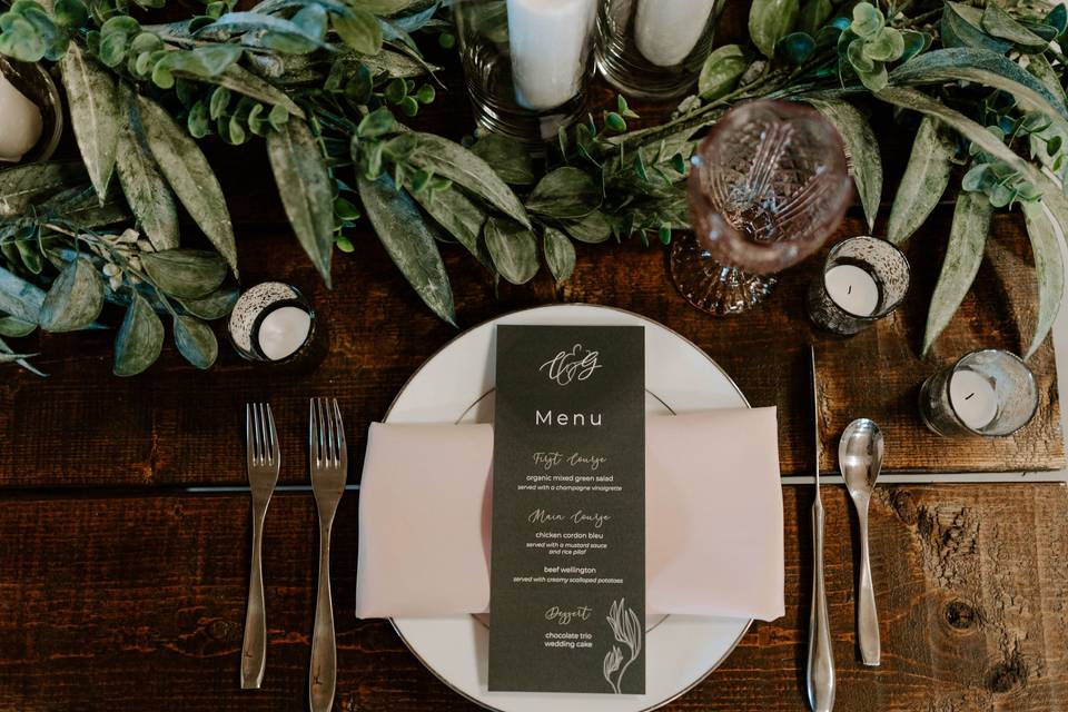 Rustic chic dinner menu