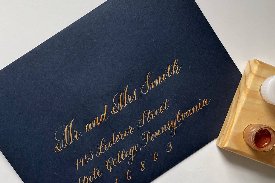 Gold ink calligraphy