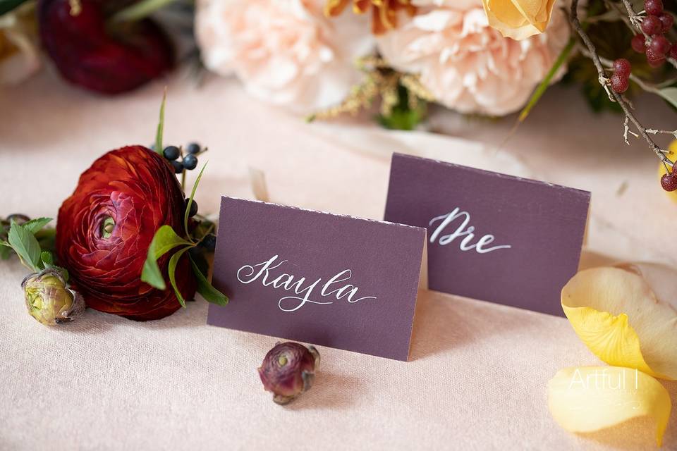 Calligraphy tented place cards
