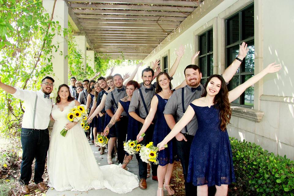 Wedding party with sunflowers