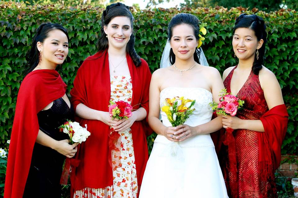 Bridesmaids in red
