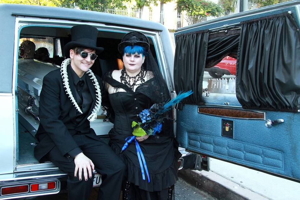 Goth wedding with hearse
