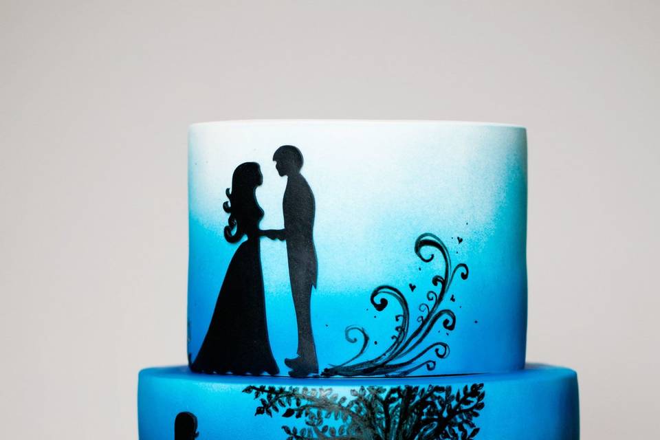 Two tier blue wedding cake