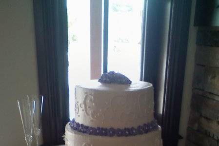 3 Tier White & Purple Wedding cake