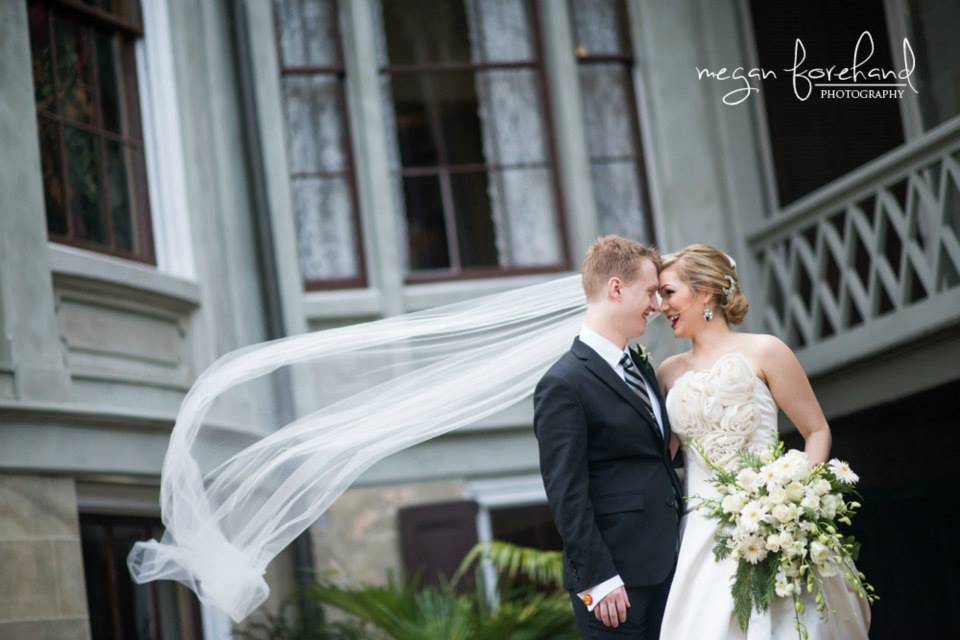 A Bride and Groom Outside