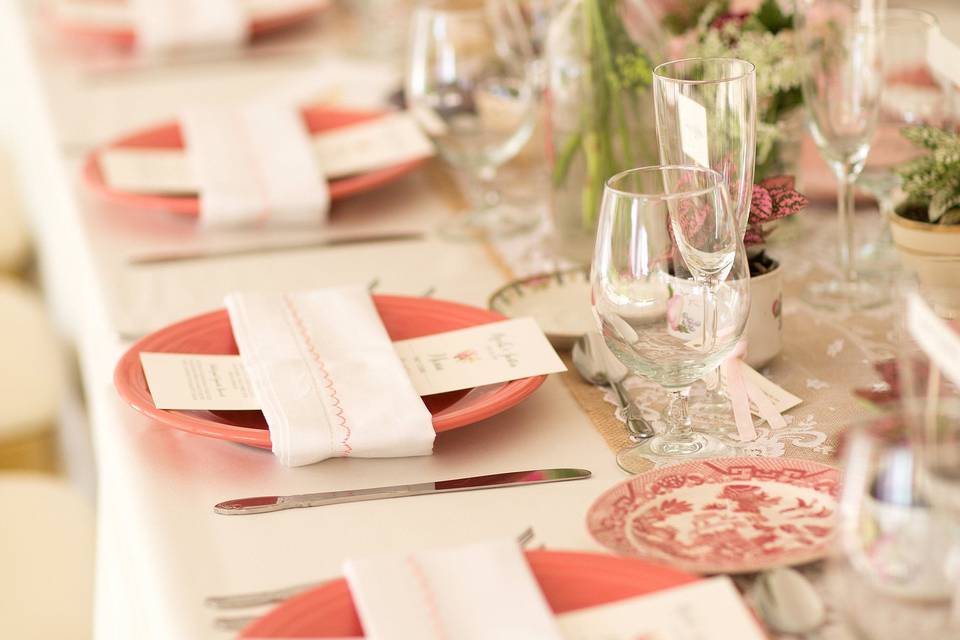 Table setup with flower centerpiece