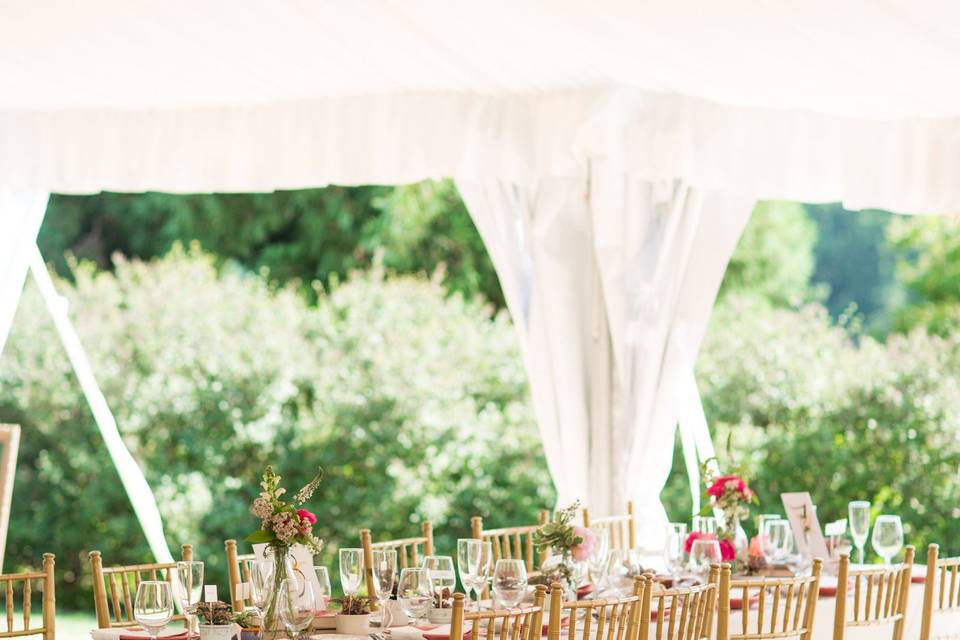 Table setup with flower centerpiece